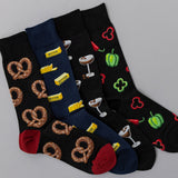 Four pairs of socks with various patterns on a gray background thumbnail