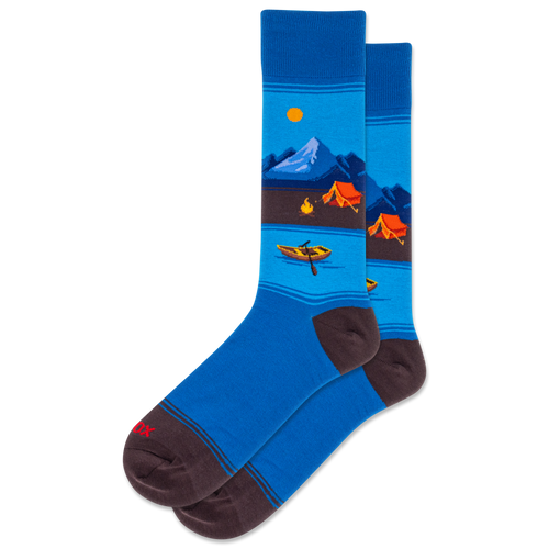 Blue socks with camping design on a white background