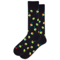 Black socks with green olive pattern on a white background