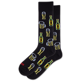 Black socks with beer bottle and mug patterns on a white background thumbnail
