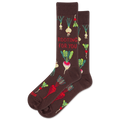 Brown socks with vegetable patterns and 'Rooting For You' text on a white background