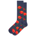Men's navy HOTSOX sock with repeat hibiscus floral pattern