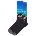 Black socks with a graphic design and text 'Happy Wife Happy Life' on a white background