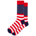 American flag patterned socks on a white background