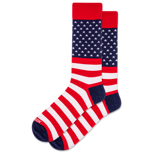 American flag patterned socks on a white background
