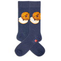 Navy blue socks with bagel design on a white background