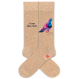 Beige socks with a colorful pigeon and 'I Love New York' text on a white background thumbnail