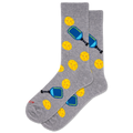 Men's gray socks with a repeat pickleball pattern.