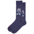 Navy blue socks with bird design and 'Talk Birdie to Me' text on a white background