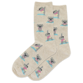 Beige socks with koala illustrations on a white background