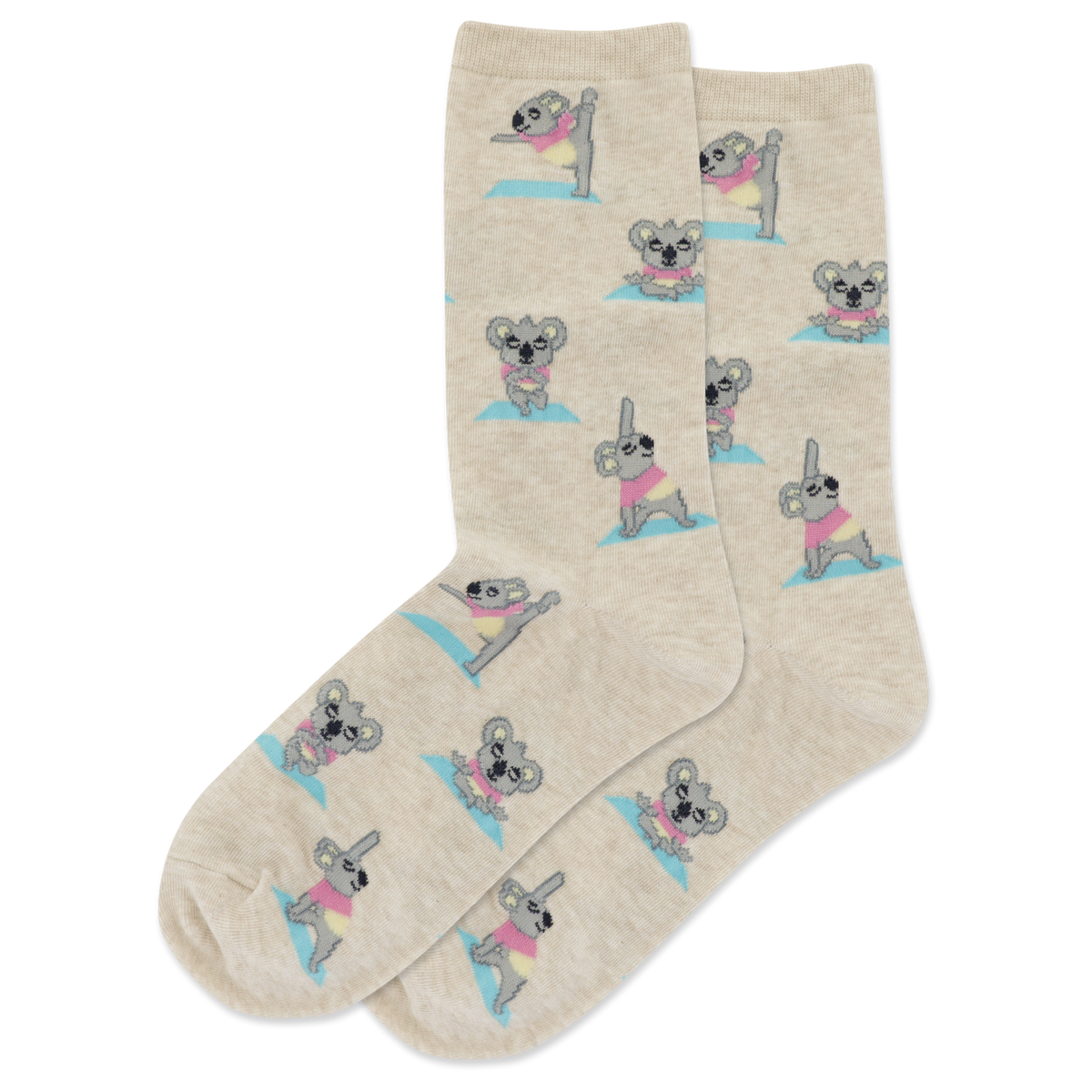 Beige socks with koala illustrations on a white background