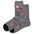 Gray socks with wine-themed design on a white background