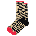 Zebra pattern sock with red accents on a white background