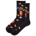Black socks with orange slices and a glass of wine design on a white background