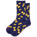 Women's navy blue socks featuring a bowtie noodle pattern.