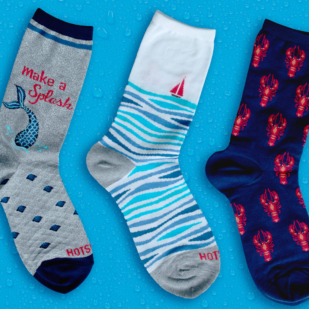 Assorted women's nautical-themed novelty crew HOTSOX socks