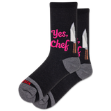 Black socks with 'Yes, Chef' text and knife graphics on a white background thumbnail