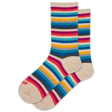 Colorful striped socks with a brand logo on a white background thumbnail