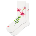 White socks with pink floral design on a white background