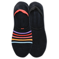 Black no-show socks with colorful stripes on a white background