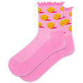 Pink socks with pickleball pattern on a white background
