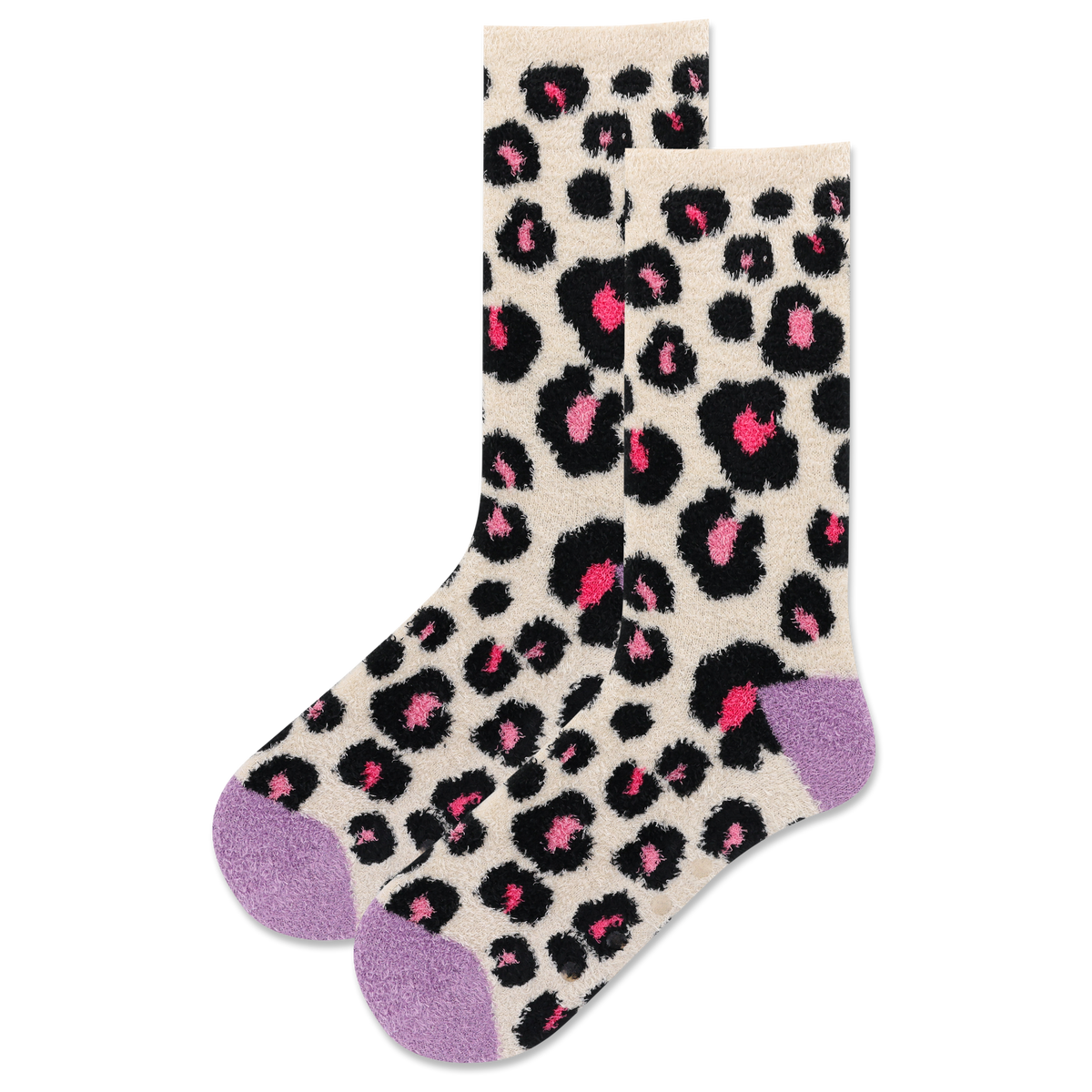 Leopard print socks with pink accents on a beige background