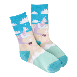 Children's socks with unicorn mermaid design on a white background
