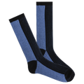 Pair of blue and black socks on a white background