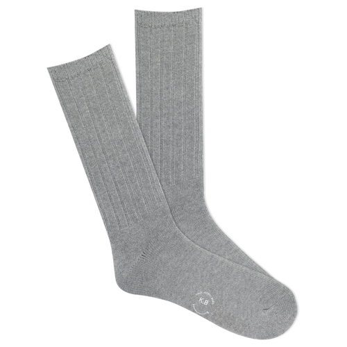 A pair of K.Bell men's classic ribbed crew socks in grey color, featuring a comfortable fit and wide ribbed design.