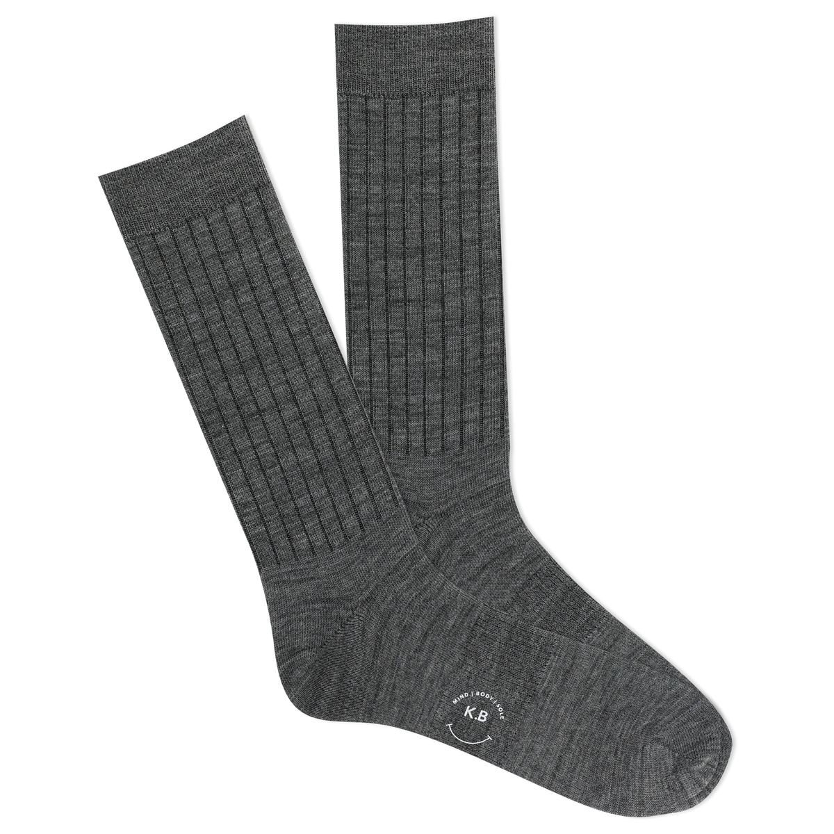 Pair of gray ribbed socks on a white background