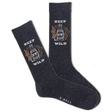Men's crew socks with a whiskey bottle and the phrase 'keep it wild' thumbnail