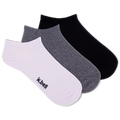 Set of three socks in black, gray, and white with 'k.bell' branding on a white background.