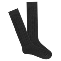 Pair of black knee-high socks on a white background