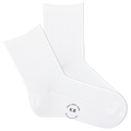 White ribbed women's socks with a smiley face and 'KB' logo on a white background