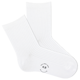 White ribbed women's socks with a smiley face and 'KB' logo on a white background thumbnail