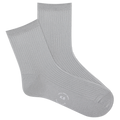Pair of metallic silver socks on a white background