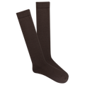 Pair of brown knee-high socks on a white background