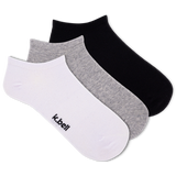Three pairs of socks in black, gray, and white with 'k.bell' branding on a white background. thumbnail