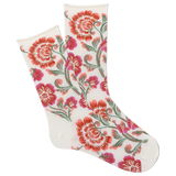 Floral patterned socks on a white background
