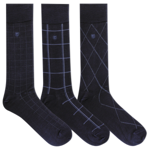 Chaps Men's Dashed Windowpane Dress Crew Socks 3 Pair