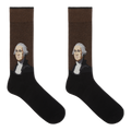 A pair of men's crew socks featuring a silhouette of George Washington on the upper part.