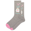 HOTSOX women's gray heather crew socks with a sheep holding a heart and the phrase "I love you Maaaa"